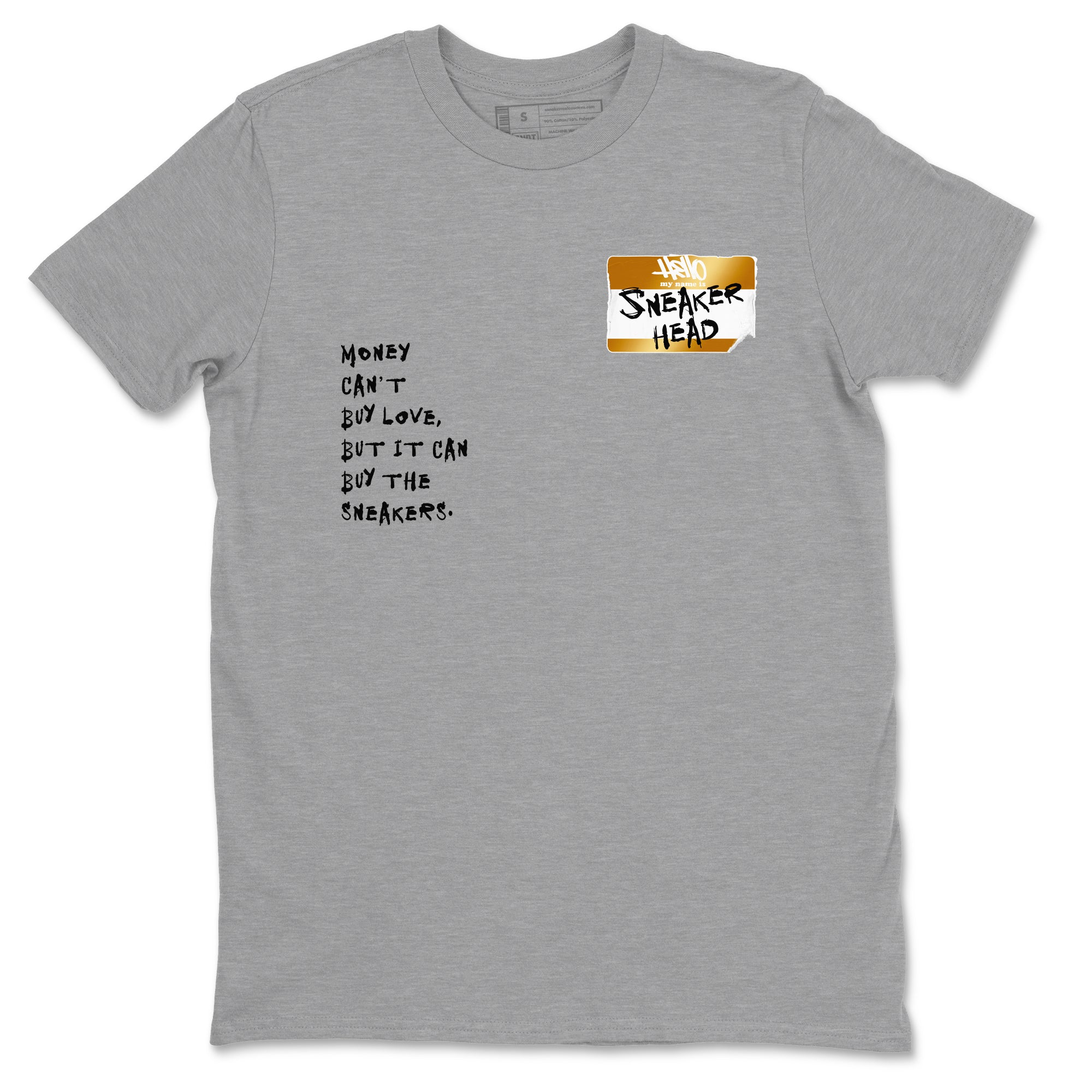 AJ1 Black Metallic Gold shirts to match jordans Sneakerhead Badge sneaker match tees Jordan 1 High OG Black and Gold SNRT Sneaker Tees streetwear brand Heather Grey 2 unisex cotton tee