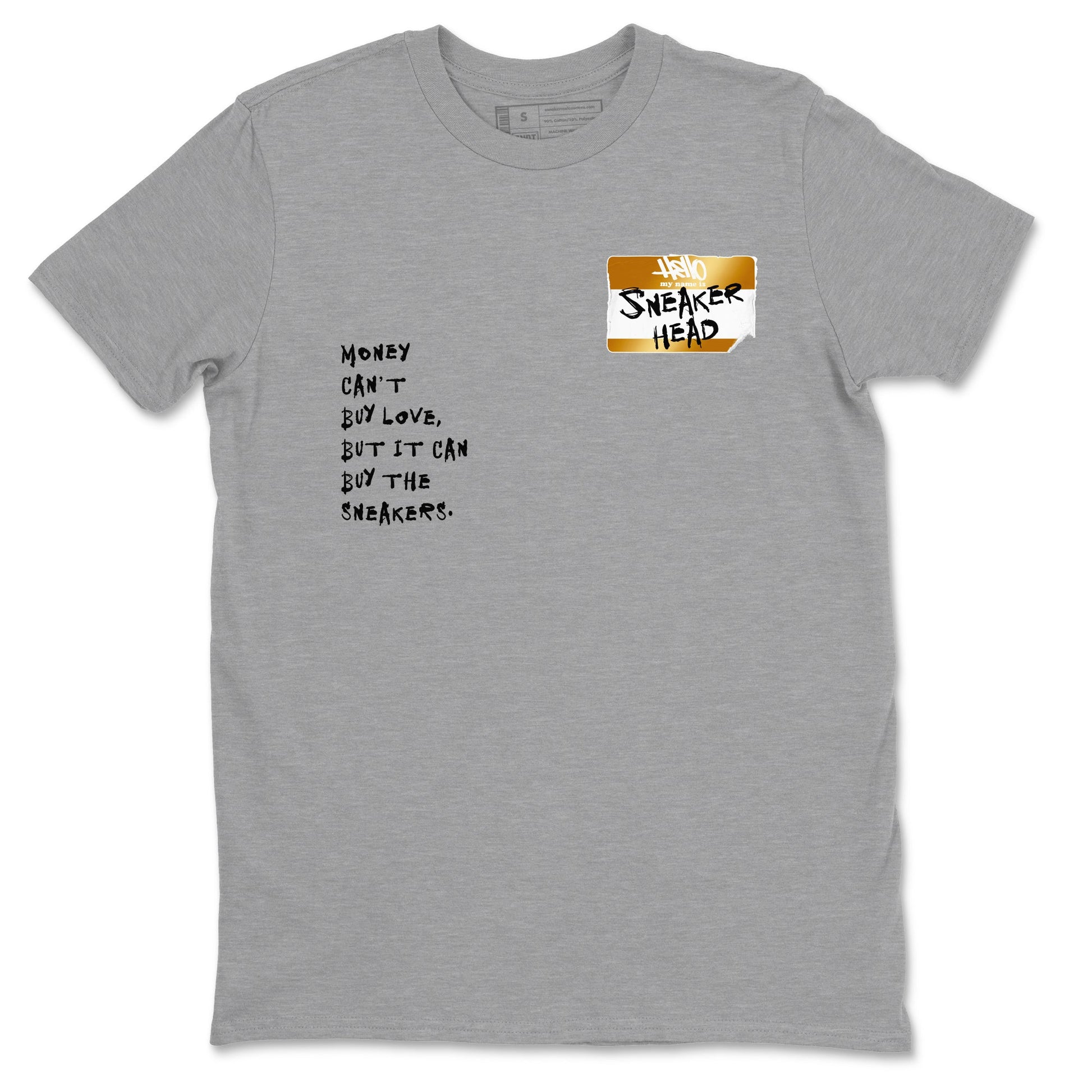 AJ1 Black Metallic Gold shirts to match jordans Sneakerhead Badge sneaker match tees Jordan 1 High OG Black and Gold SNRT Sneaker Tees streetwear brand Heather Grey 2 unisex cotton tee