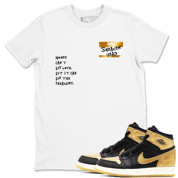 AJ1 Black Metallic Gold shirts to match jordans Sneakerhead Badge sneaker match tees Jordan 1 High OG Black and Gold SNRT Sneaker Tees streetwear brand White 1 unisex cotton tee