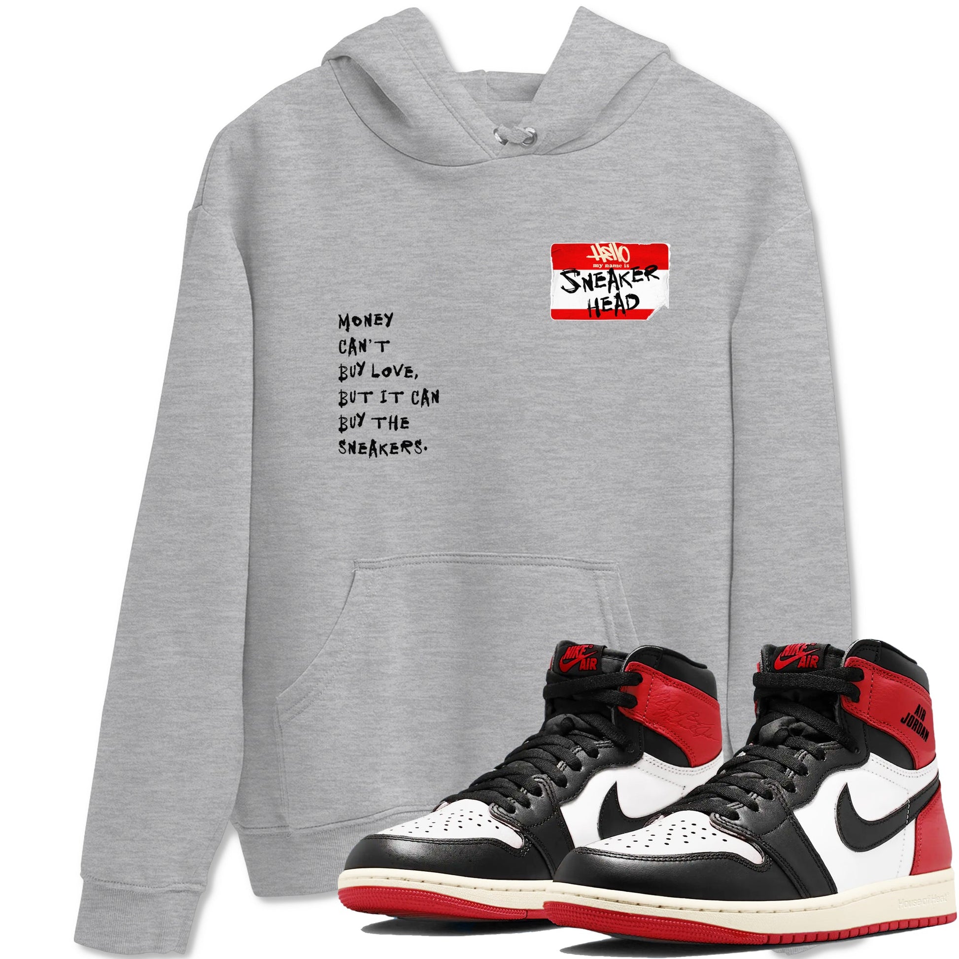 AJ1 Black Toe Reimagined shirts to match jordans Sneakerhead Badge sneaker match tees Air Jordan 1 Black Toe Reimagined SNRT Sneaker Tees streetwear brand Heather Grey 1 unisex cotton tee