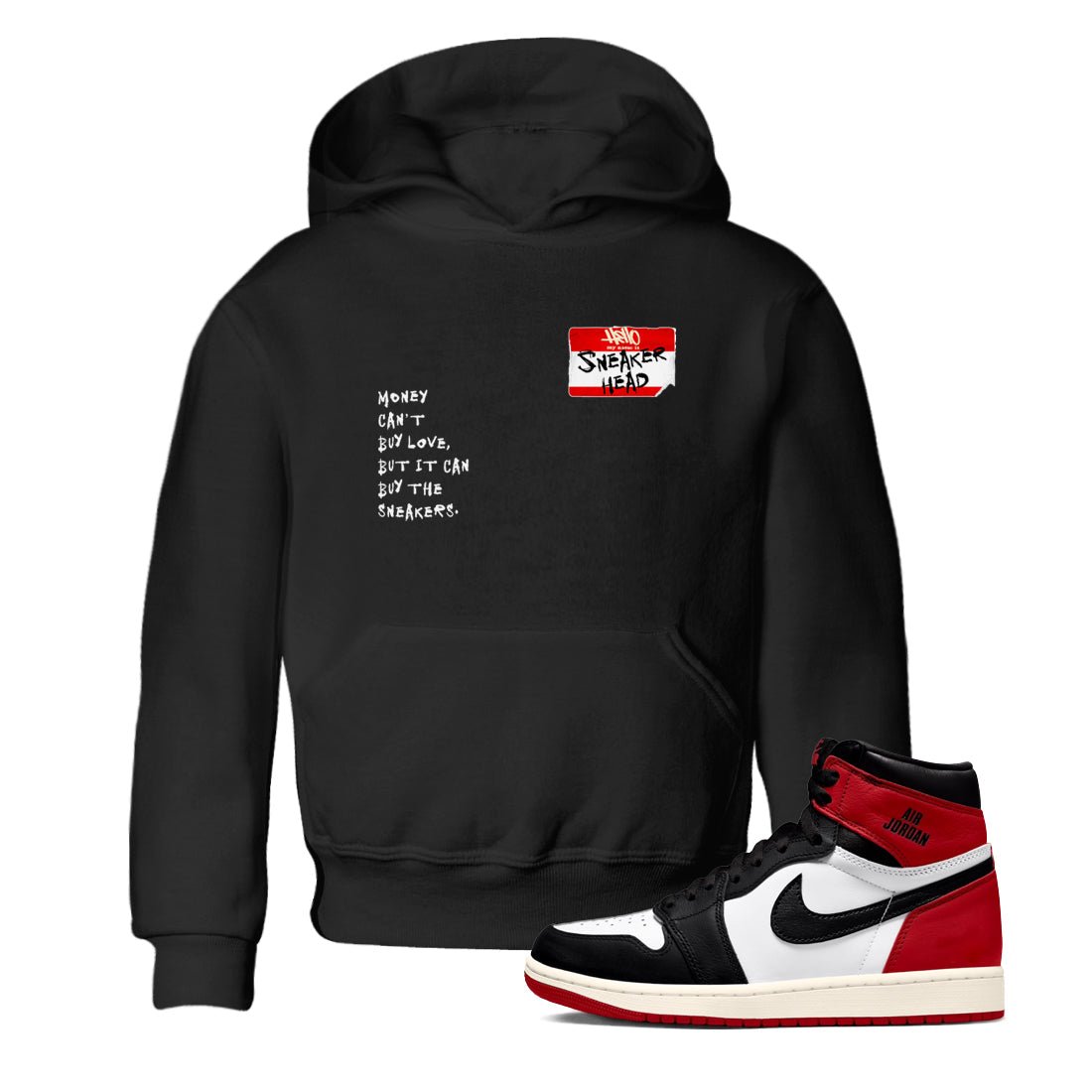 AJ1 Black Toe Reimagined shirts to match jordans Sneakerhead Badge sneaker match tees Air Jordan 1 Black Toe Reimagined SNRT Sneaker Tees streetwear brand Baby and Youth Black 1 cotton tee