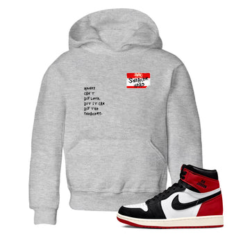 AJ1 Black Toe Reimagined shirts to match jordans Sneakerhead Badge sneaker match tees Air Jordan 1 Black Toe Reimagined SNRT Sneaker Tees streetwear brand Baby and Youth Heather Grey 1 cotton tee