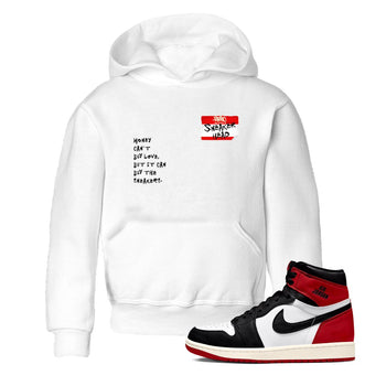 AJ1 Black Toe Reimagined shirts to match jordans Sneakerhead Badge sneaker match tees Air Jordan 1 Black Toe Reimagined SNRT Sneaker Tees streetwear brand Baby and Youth White 1 cotton tee