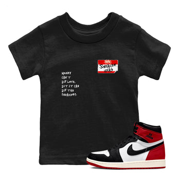 AJ1 Black Toe Reimagined shirts to match jordans Sneakerhead Badge sneaker match tees Air Jordan 1 Black Toe Reimagined SNRT Sneaker Tees streetwear brand Baby and Youth Black 1 cotton tee