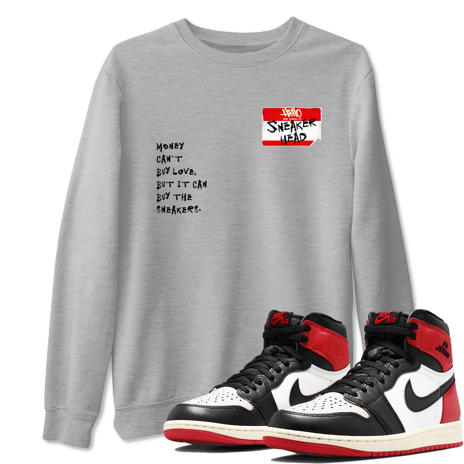 AJ1 Black Toe Reimagined shirts to match jordans Sneakerhead Badge sneaker match tees Air Jordan 1 Black Toe Reimagined SNRT Sneaker Tees streetwear brand Heather Grey 1 unisex cotton tee