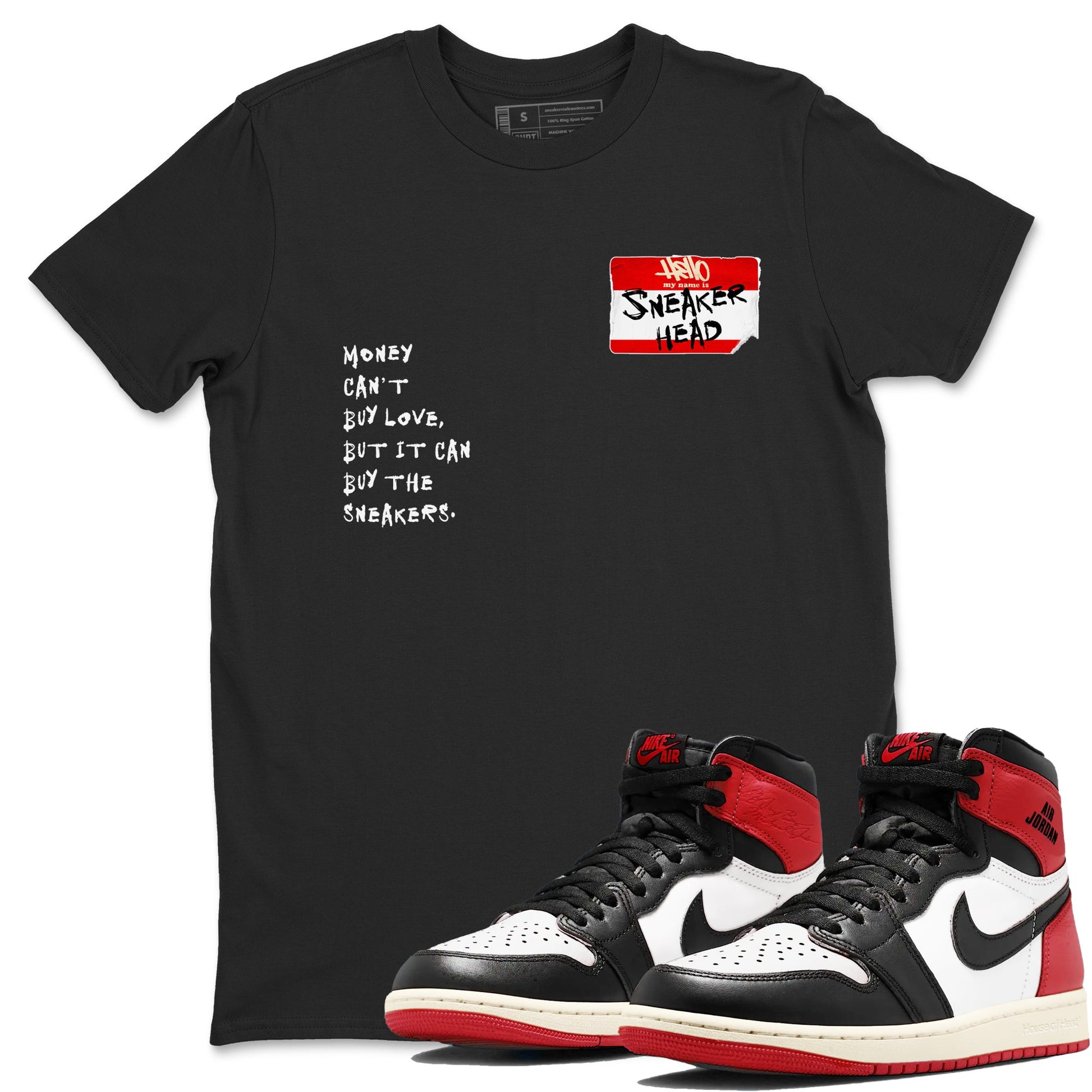 AJ1 Black Toe Reimagined shirts to match jordans Sneakerhead Badge sneaker match tees Air Jordan 1 Black Toe Reimagined SNRT Sneaker Tees streetwear brand Black 1 unisex cotton tee