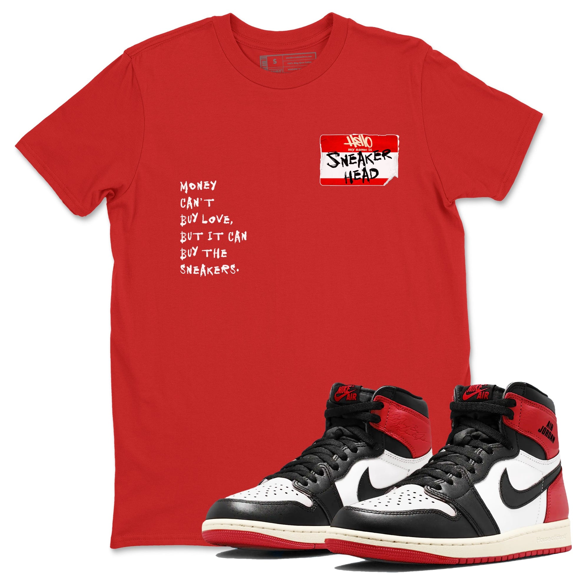 AJ1 Black Toe Reimagined shirts to match jordans Sneakerhead Badge sneaker match tees Air Jordan 1 Black Toe Reimagined SNRT Sneaker Tees streetwear brand Red 1 unisex cotton tee