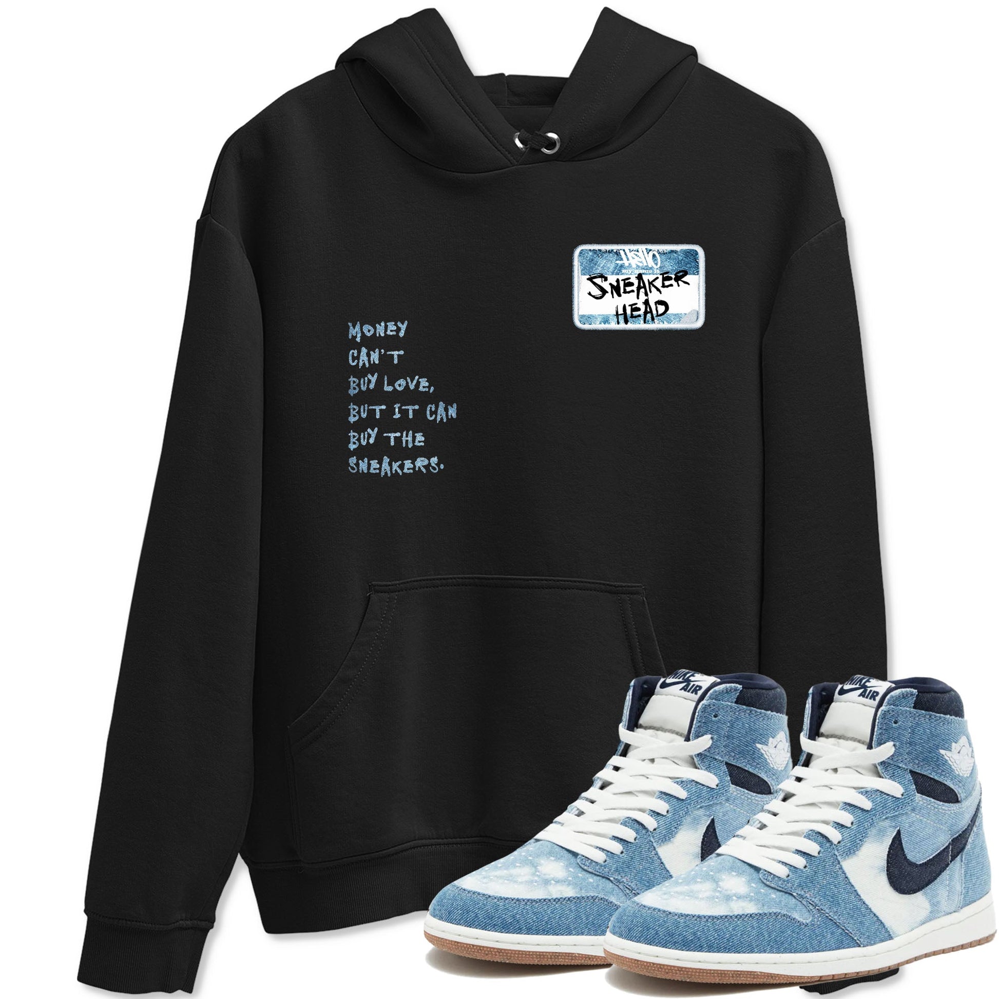 1s Denim shirt to match jordans Sneakerhead Badge sneaker tees Air Jordan 1 Denim SNRT Sneaker Release Tees unisex cotton Black 1 crew neck shirt
