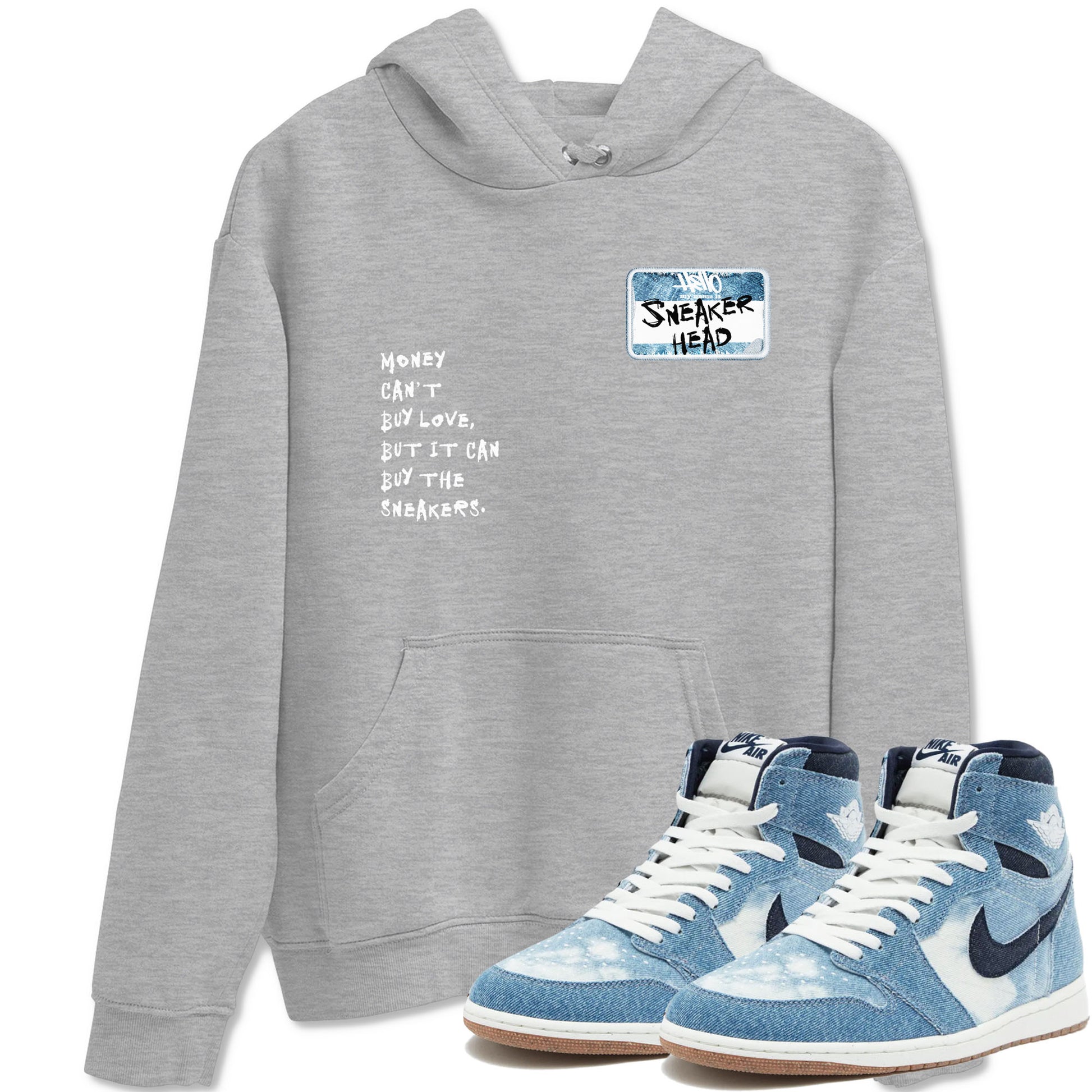 1s Denim shirt to match jordans Sneakerhead Badge sneaker tees Air Jordan 1 Denim SNRT Sneaker Release Tees unisex cotton Heather Grey 1 crew neck shirt