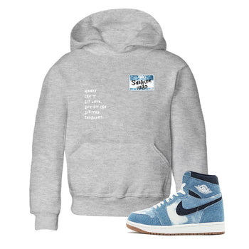 1s Denim shirt to match jordans Sneakerhead Badge sneaker tees Air Jordan 1 Denim SNRT sneaker release tees baby toddler Heather Grey 1 cotton Shirt