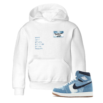 1s Denim shirt to match jordans Sneakerhead Badge sneaker tees Air Jordan 1 Denim SNRT sneaker release tees baby toddler White 1 cotton Shirt