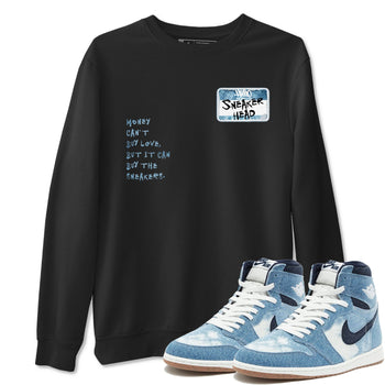 1s Denim shirt to match jordans Sneakerhead Badge sneaker tees Air Jordan 1 Denim SNRT Sneaker Release Tees unisex cotton Black 1 crew neck shirt