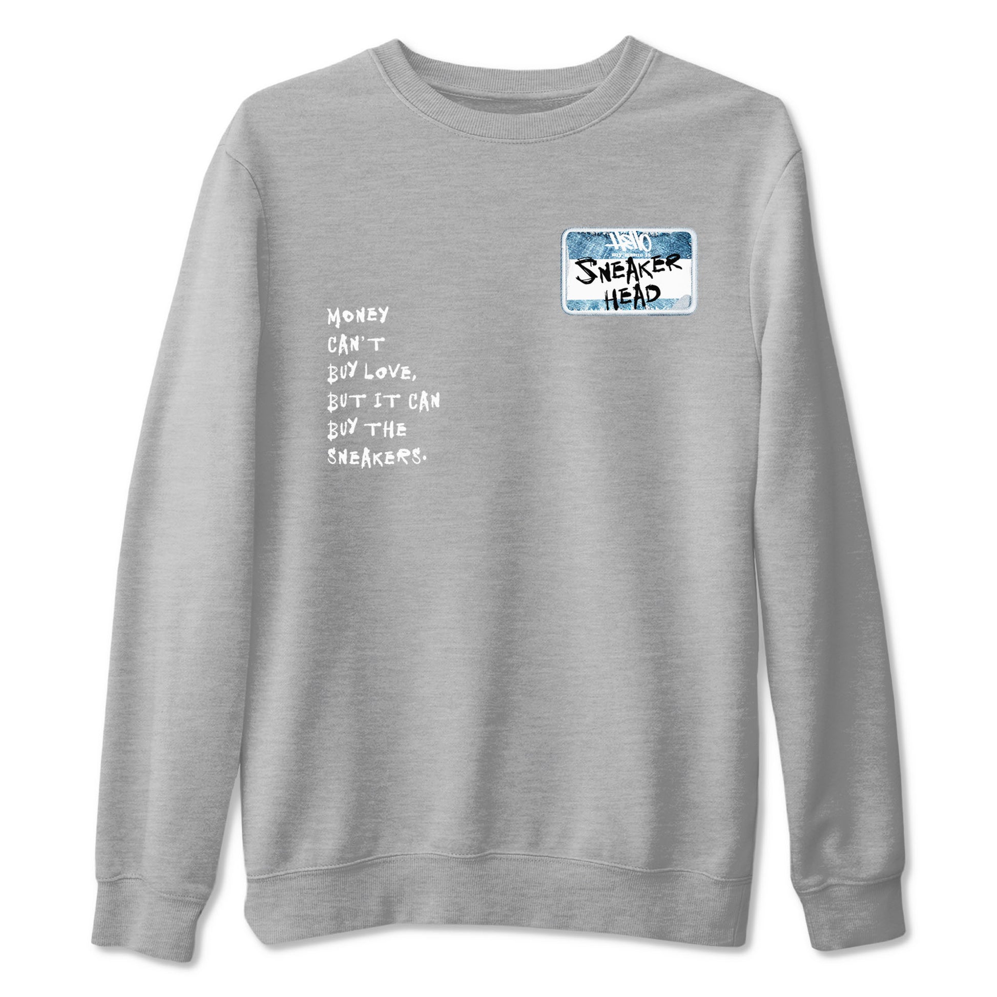 1s Denim shirt to match jordans Sneakerhead Badge sneaker tees Air Jordan 1 Denim SNRT Sneaker Release Tees unisex cotton Heather Grey 2 crew neck shirt
