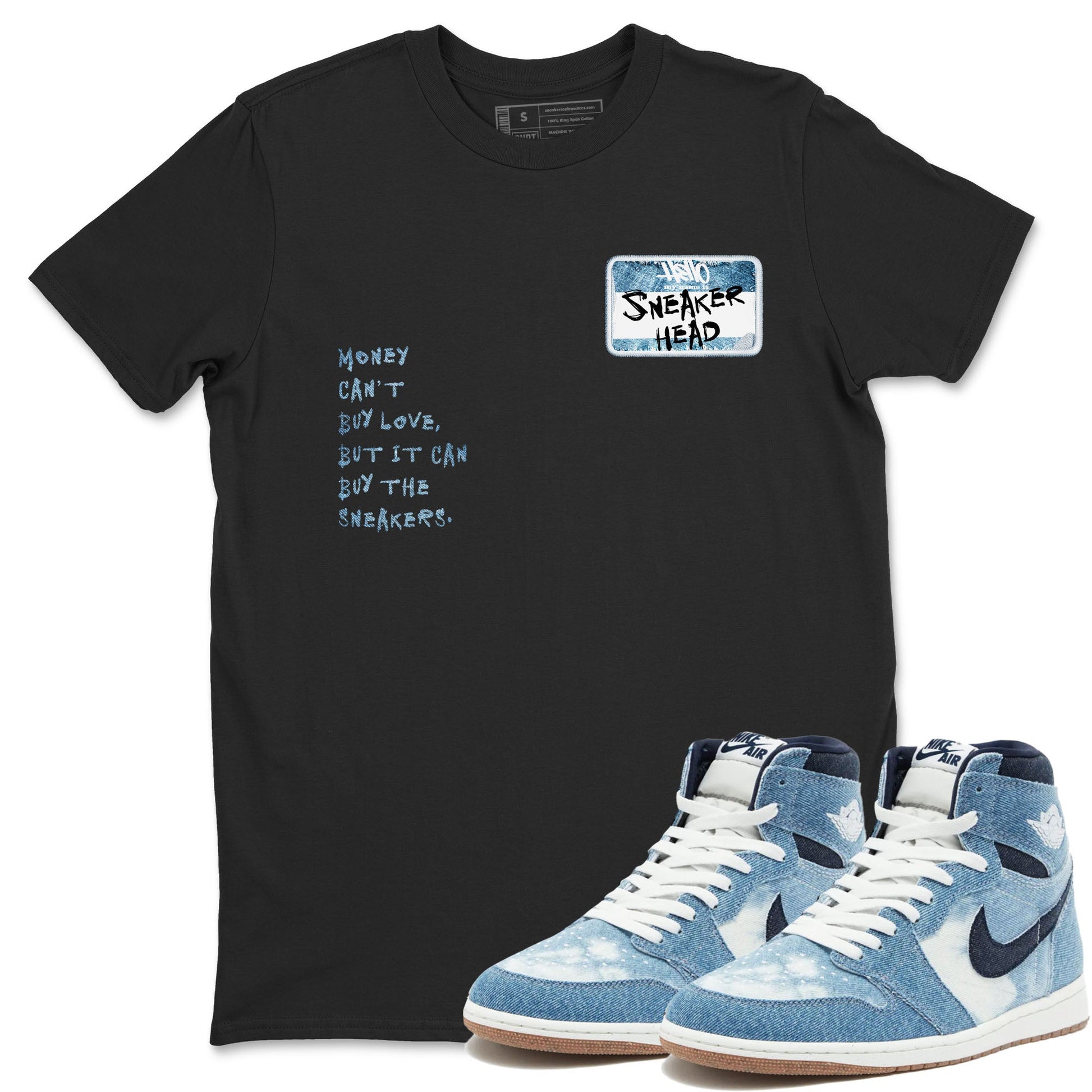 1s Denim shirt to match jordans Sneakerhead Badge sneaker tees Air Jordan 1 Denim SNRT Sneaker Release Tees unisex cotton Black 1 crew neck shirt