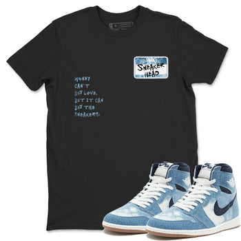 1s Denim shirt to match jordans Sneakerhead Badge sneaker tees Air Jordan 1 Denim SNRT Sneaker Release Tees unisex cotton Black 1 crew neck shirt