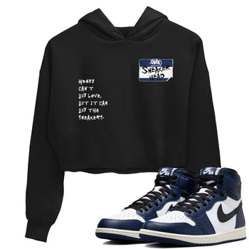 1s Midnight Navy shirts to match jordans Sneakerhead Badge sneaker match tees Air Jordan 1 Midnight Navy match shoes to clothes SNRT Sneaker Tees unisex cotton Black 1 crop tee
