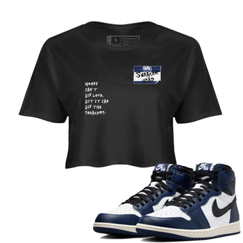 1s Midnight Navy shirts to match jordans Sneakerhead Badge sneaker match tees Air Jordan 1 Midnight Navy match shoes to clothes SNRT Sneaker Tees unisex cotton Black 1 crop tee