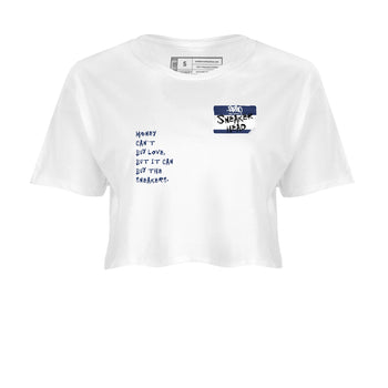 1s Midnight Navy shirts to match jordans Sneakerhead Badge sneaker match tees Air Jordan 1 Midnight Navy match shoes to clothes SNRT Sneaker Tees unisex cotton White 2 crop tee