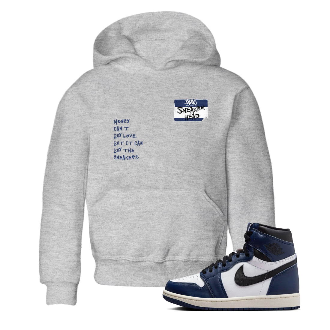 1s Midnight Navy shirts to match jordans Sneakerhead Badge sneaker match tees Air Jordan 1 Midnight Navy match shoes to clothes SNRT Sneaker Tees Youth Baby Heather Grey 1 tee