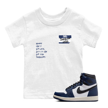 1s Midnight Navy shirts to match jordans Sneakerhead Badge sneaker match tees Air Jordan 1 Midnight Navy match shoes to clothes SNRT Sneaker Tees Youth Baby White 1 tee