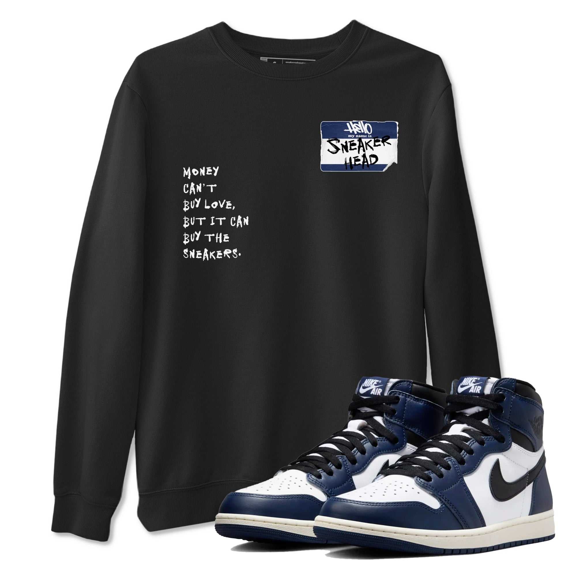 1s Midnight Navy shirts to match jordans Sneakerhead Badge sneaker match tees Air Jordan 1 Midnight Navy match shoes to clothes SNRT Sneaker Tees unisex cotton Black 1 shirts