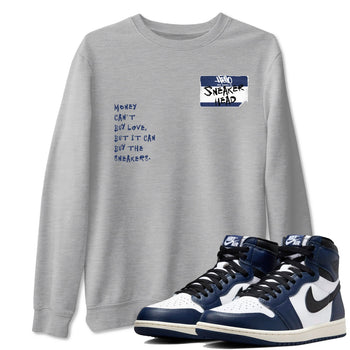 1s Midnight Navy shirts to match jordans Sneakerhead Badge sneaker match tees Air Jordan 1 Midnight Navy match shoes to clothes SNRT Sneaker Tees unisex cotton Heather Grey 1 shirts