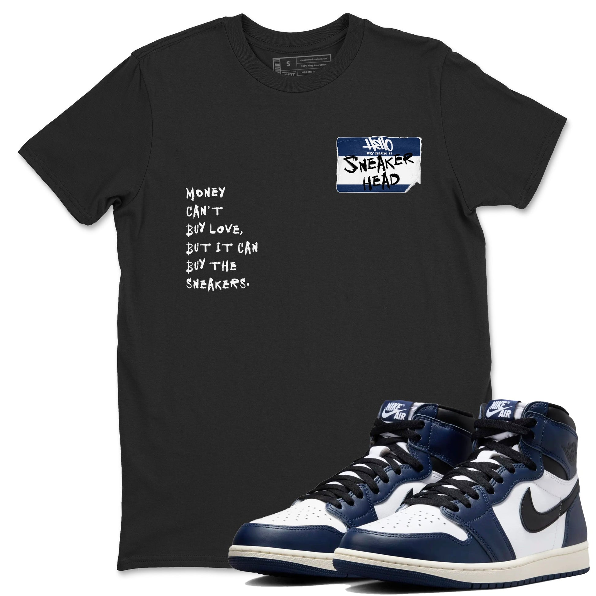 1s Midnight Navy shirts to match jordans Sneakerhead Badge sneaker match tees Air Jordan 1 Midnight Navy match shoes to clothes SNRT Sneaker Tees unisex cotton Black 1 shirts