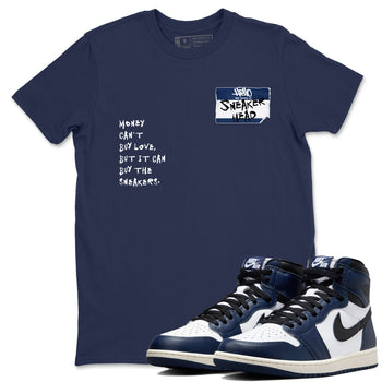 1s Midnight Navy shirts to match jordans Sneakerhead Badge sneaker match tees Air Jordan 1 Midnight Navy match shoes to clothes SNRT Sneaker Tees unisex cotton Navy 1 shirts