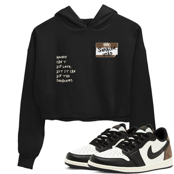 Air Jordan 1 Low Mocha shirts to match jordans Sneakerhead Badge sneaker match tees AJ1 Mocha SNRT Sneaker Tees streetwear brand Black 1 crop tee