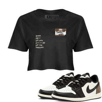 Air Jordan 1 Low Mocha shirts to match jordans Sneakerhead Badge sneaker match tees AJ1 Mocha SNRT Sneaker Tees streetwear brand Black 1 crop tee