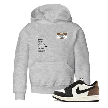Air Jordan 1 Low Mocha shirts to match jordans Sneakerhead Badge sneaker match tees AJ1 Mocha SNRT Sneaker Tees streetwear brand Baby and Youth Heather Grey 1 cotton tee