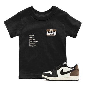 Air Jordan 1 Low Mocha shirts to match jordans Sneakerhead Badge sneaker match tees AJ1 Mocha SNRT Sneaker Tees streetwear brand Baby and Youth Black 1 cotton tee