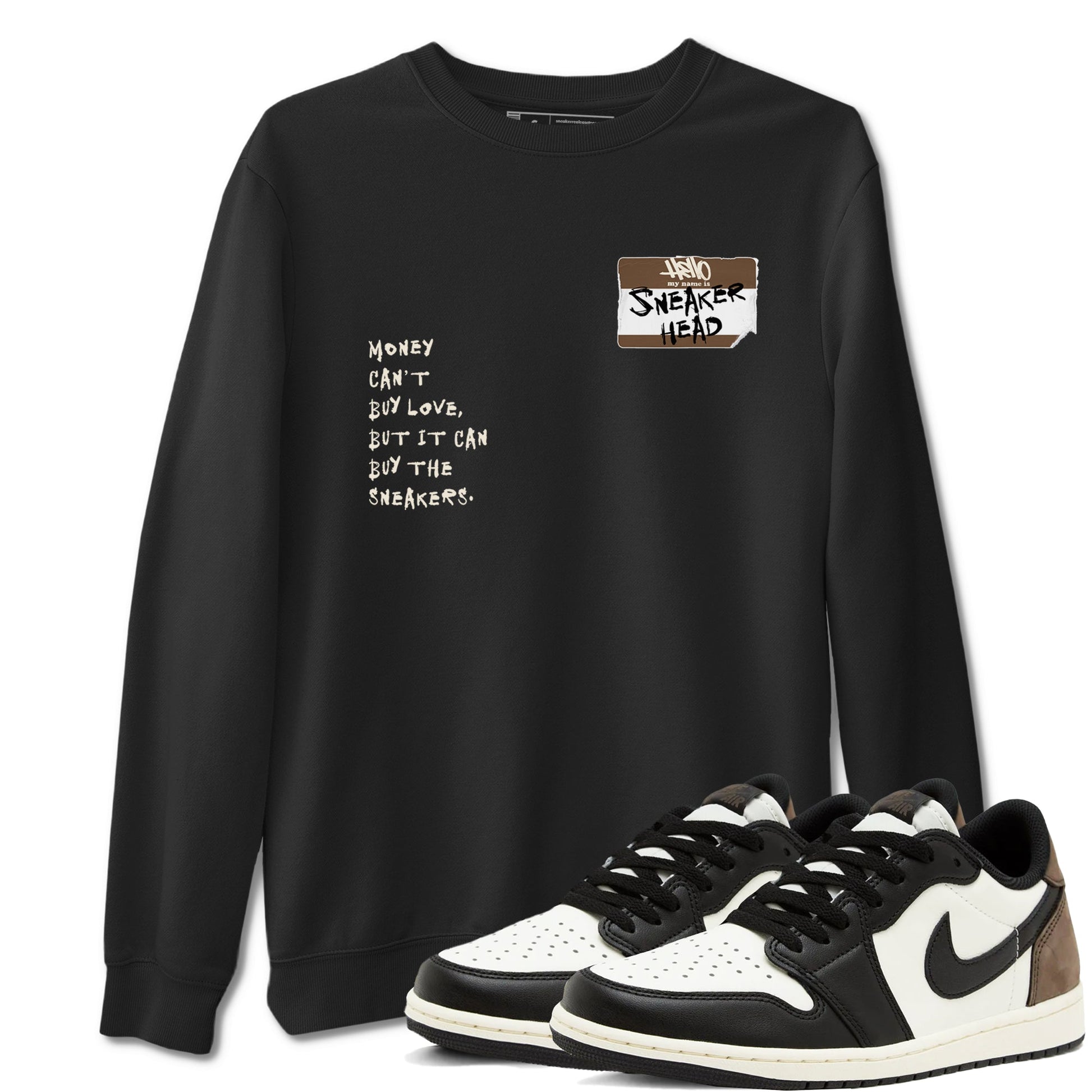 Air Jordan 1 Low Mocha shirts to match jordans Sneakerhead Badge sneaker match tees AJ1 Mocha SNRT Sneaker Tees streetwear brand Black 1 unisex cotton tee