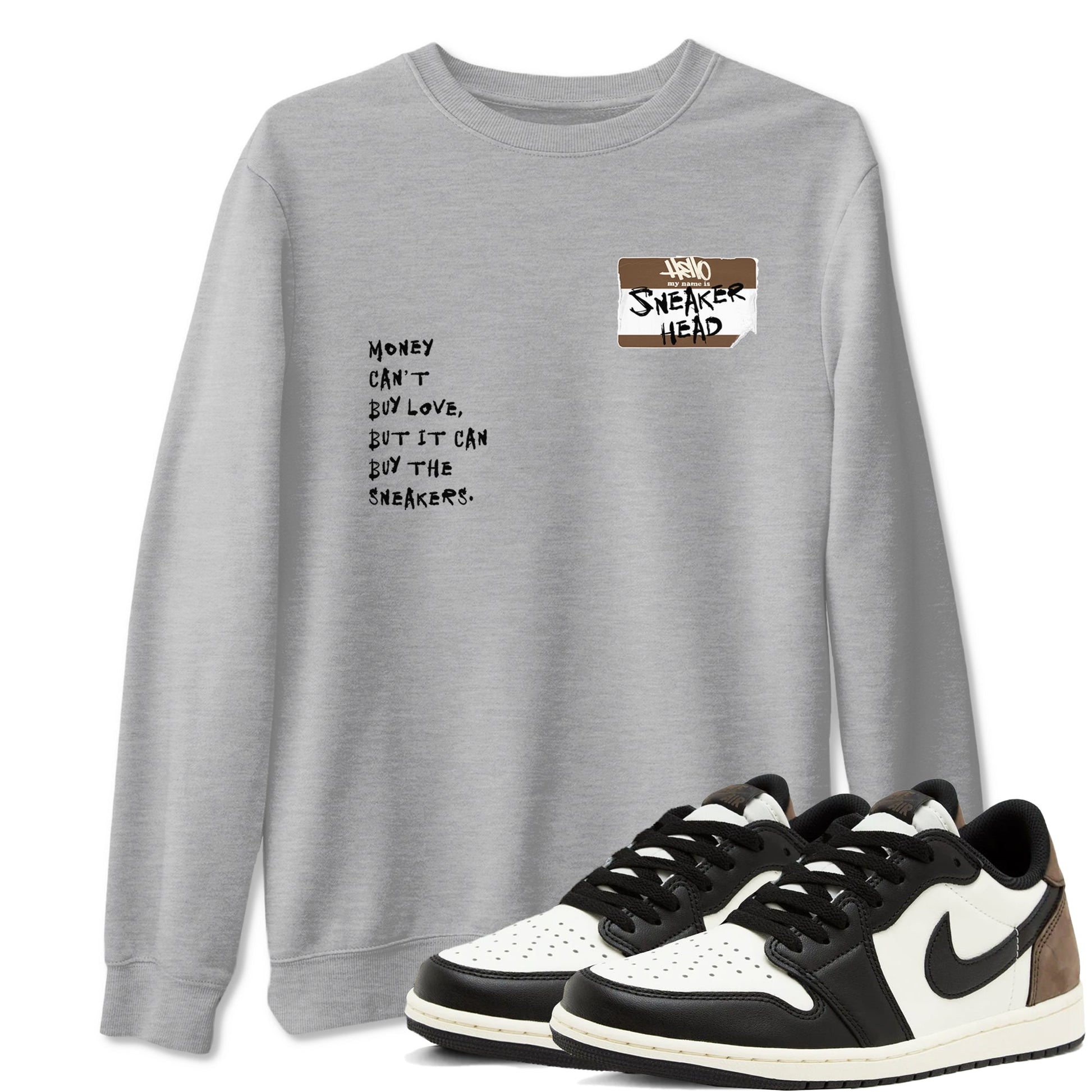 Air Jordan 1 Low Mocha shirts to match jordans Sneakerhead Badge sneaker match tees AJ1 Mocha SNRT Sneaker Tees streetwear brand Heather Grey 1 unisex cotton tee
