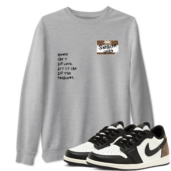Air Jordan 1 Low Mocha shirts to match jordans Sneakerhead Badge sneaker match tees AJ1 Mocha SNRT Sneaker Tees streetwear brand Heather Grey 1 unisex cotton tee