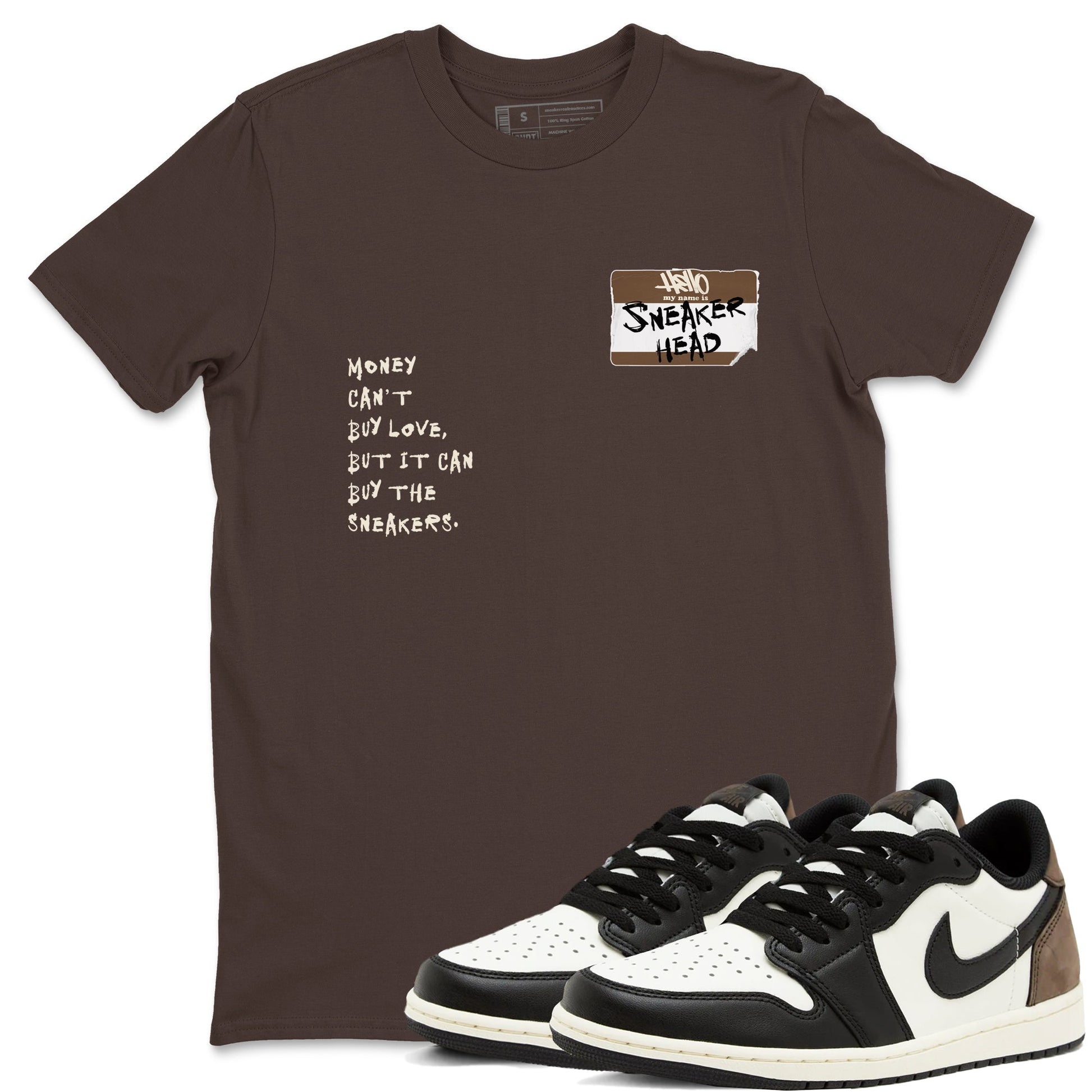 Air Jordan 1 Low Mocha shirts to match jordans Sneakerhead Badge sneaker match tees AJ1 Mocha SNRT Sneaker Tees streetwear brand Dark Chocolate 1 unisex cotton tee