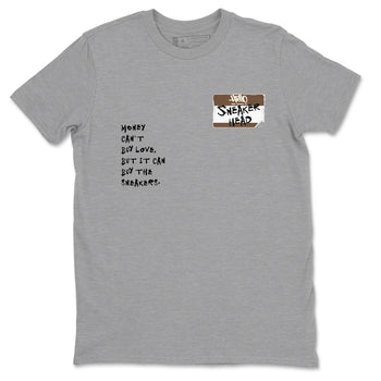 Air Jordan 1 Low Mocha shirts to match jordans Sneakerhead Badge sneaker match tees AJ1 Mocha SNRT Sneaker Tees streetwear brand Heather Grey 2 unisex cotton tee