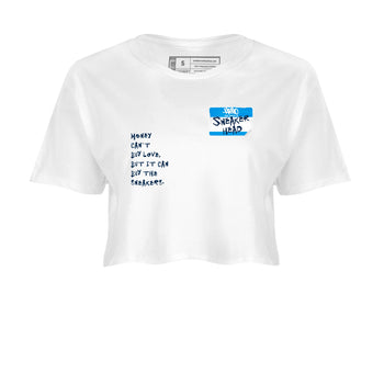 1s Obsidian shirts to match jordans Sneakerhead Badge shirts to match Jordans AJ1 Retro Low OG Obsidian match shoes to clothes SNRT Sneaker Tees unisex cotton White 2 crop tee