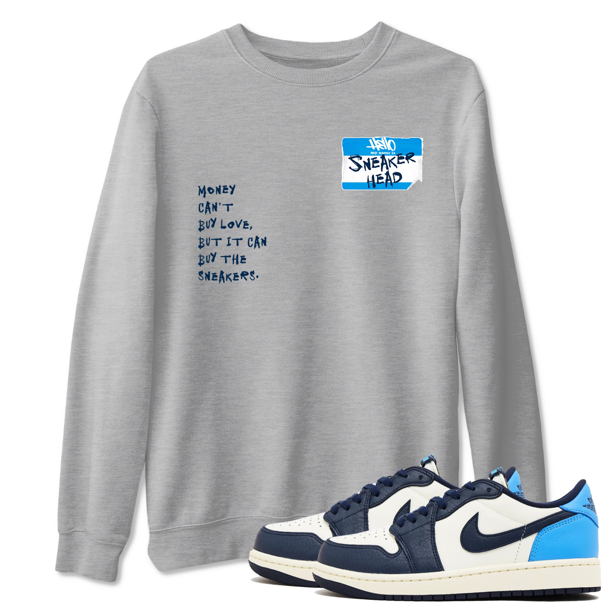 1s Obsidian shirts to match jordans Sneakerhead Badge shirts to match Jordans AJ1 Retro Low OG Obsidian match shoes to clothes SNRT Sneaker Tees unisex cotton Heather Grey 1 shirts