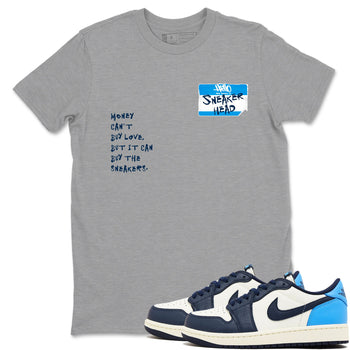 1s Obsidian shirts to match jordans Sneakerhead Badge shirts to match Jordans AJ1 Retro Low OG Obsidian match shoes to clothes SNRT Sneaker Tees unisex cotton Heather Grey 1 shirts