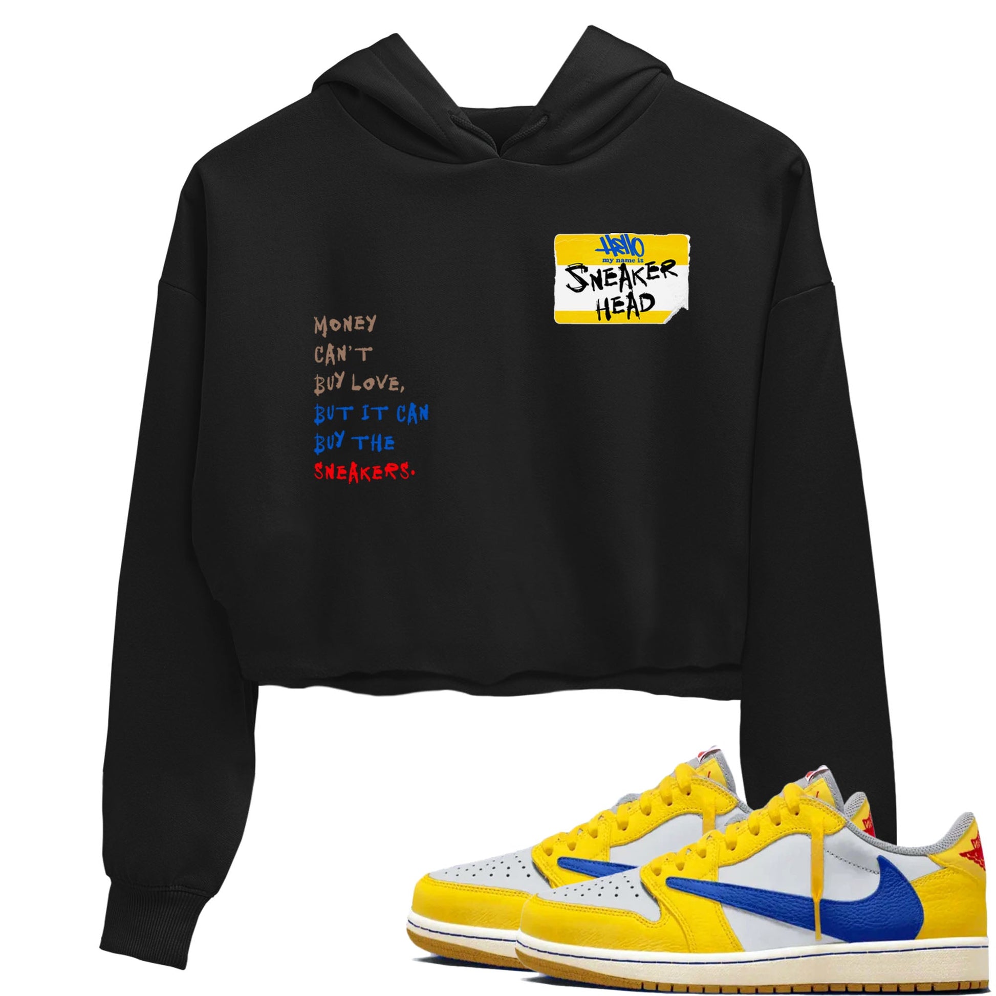 Air Jordan 1 Travis Scott Canary shirt to match jordans Sneakerhead Badge sneaker tees Air Jordan 1 Low x Travis Scott x Canary SNRT Sneaker Release Tees Black 1 crop length shirt