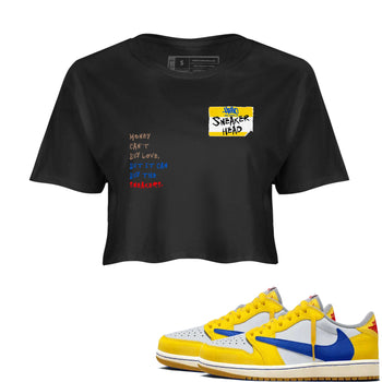 Air Jordan 1 Travis Scott Canary shirt to match jordans Sneakerhead Badge sneaker tees Air Jordan 1 Low x Travis Scott x Canary SNRT Sneaker Release Tees Black 1 crop length shirt