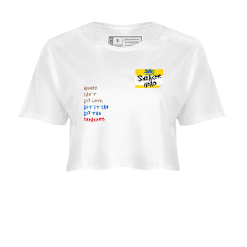 Air Jordan 1 Travis Scott Canary shirt to match jordans Sneakerhead Badge sneaker tees Air Jordan 1 Low x Travis Scott x Canary SNRT Sneaker Release Tees White 2 crop length shirt