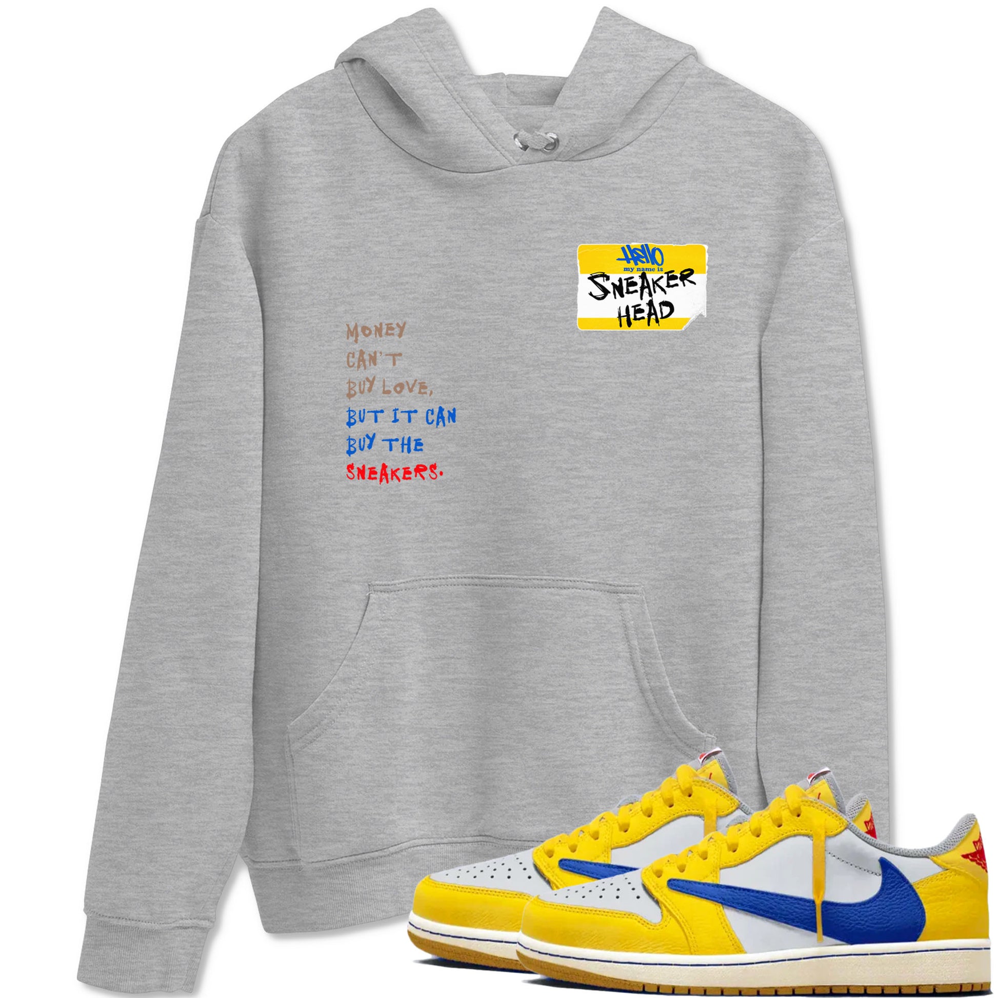 Air Jordan 1 Travis Scott Canary shirt to match jordans Sneakerhead Badge sneaker tees Air Jordan 1 Low x Travis Scott x Canary SNRT Sneaker Release Tees unisex cotton Heather Grey 1 crew neck shirt