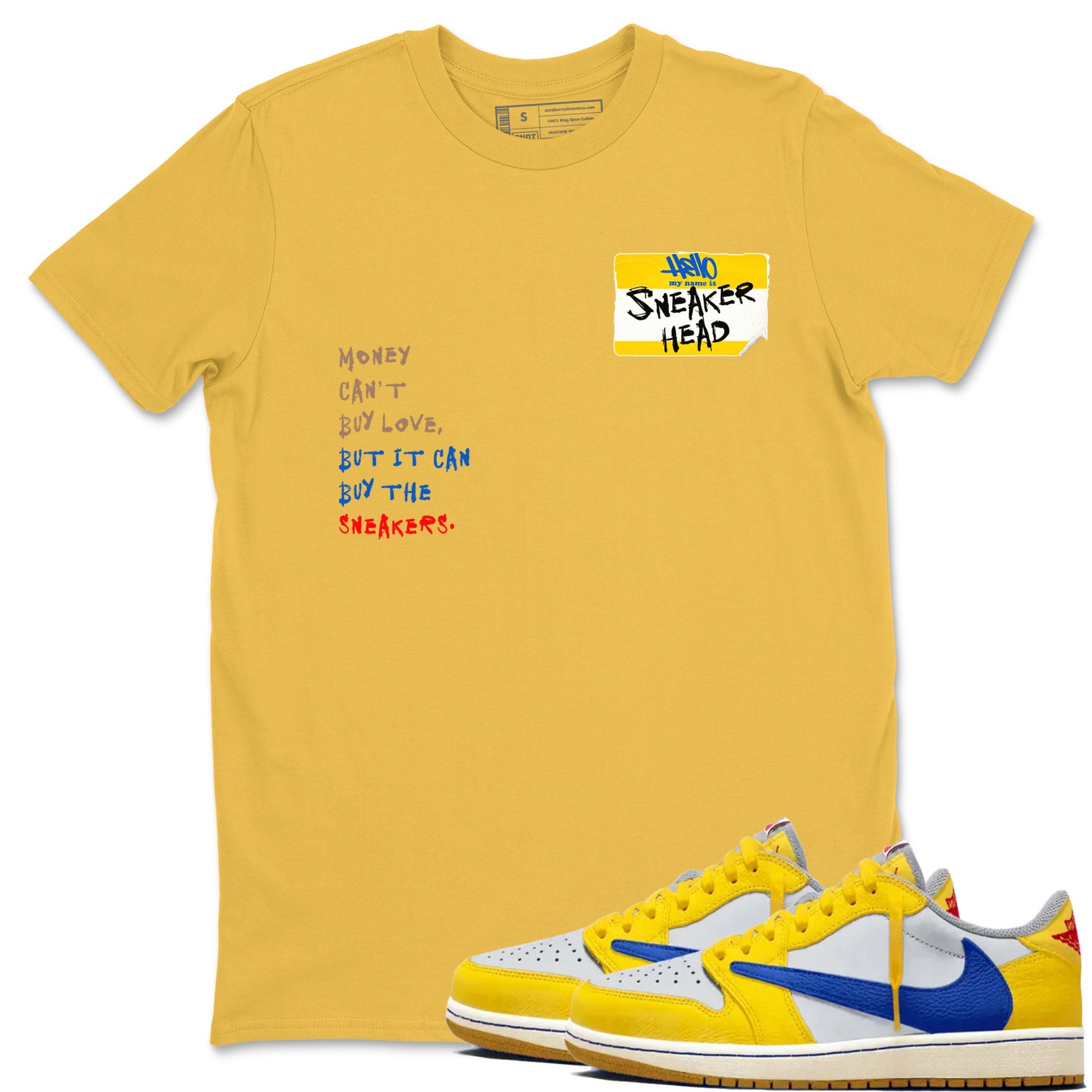 Air Jordan 1 Travis Scott Canary shirt to match jordans Sneakerhead Badge sneaker tees Air Jordan 1 Low x Travis Scott x Canary SNRT Sneaker Release Tees unisex cotton Daisy 1 crew neck shirt