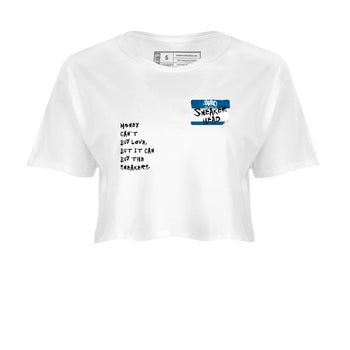 Sneakerhead Badge womens crop tee made to vibe with the Air Jordan 1 Travis Scott Fragment sneakers  the perfect match in White 2.