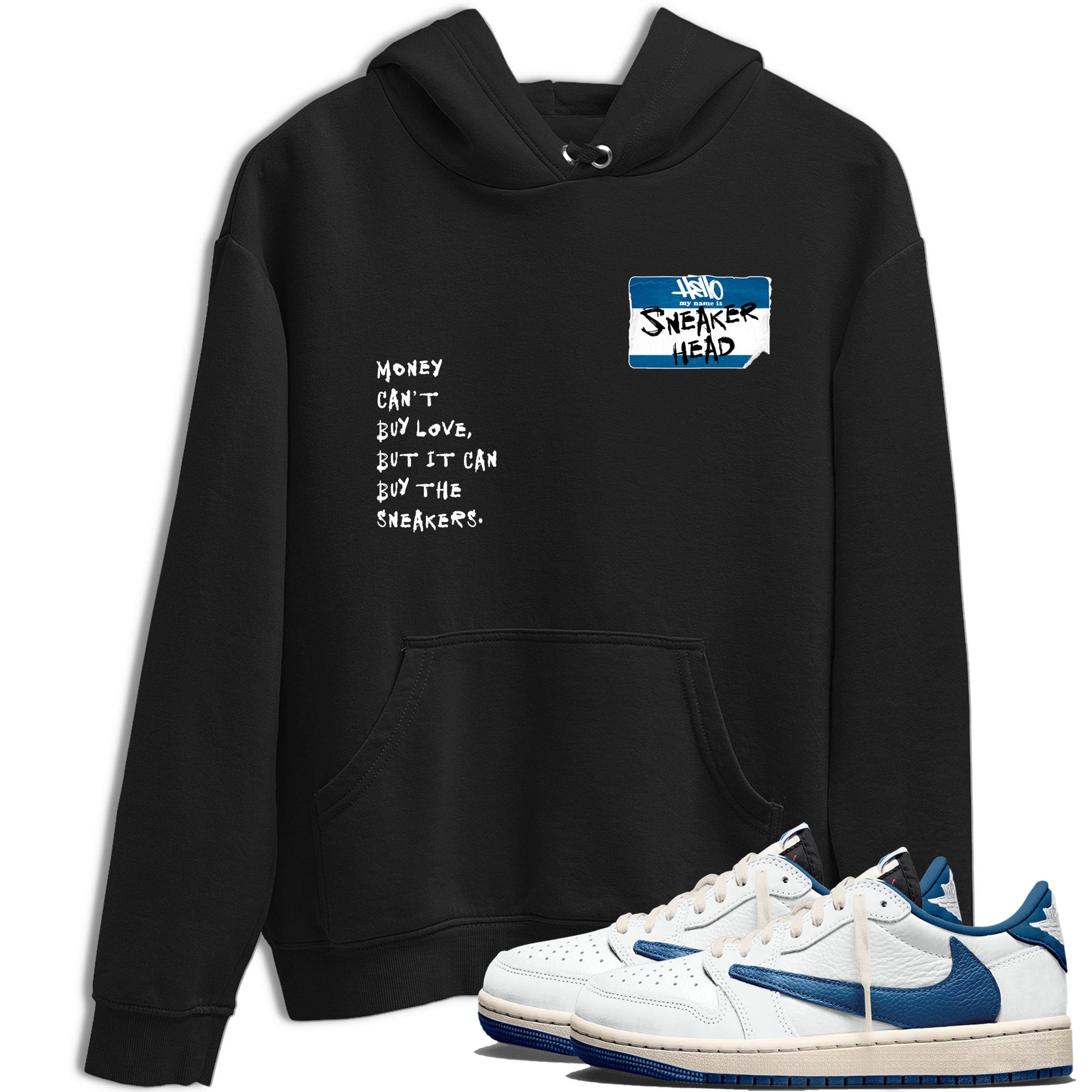 Sneakerhead Badge sneaker match t-shirt styled to complete your fit with the Air Jordan 1 Travis Scott Fragment sneakers, shown in Black 1.