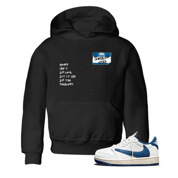 Sneakerhead Badge baby and kids t-shirt crafted for little sneakerheads to shine with the Air Jordan 1 Travis Scott Fragment sneakers, displayed in Black 1.