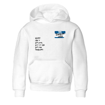 Sneakerhead Badge baby and kids t-shirt crafted for little sneakerheads to shine with the Air Jordan 1 Travis Scott Fragment sneakers, displayed in White 2.