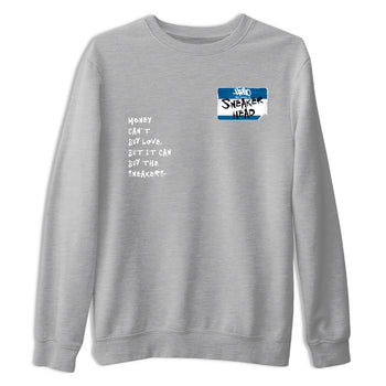 Sneakerhead Badge sneaker match t-shirt styled to complete your fit with the Air Jordan 1 Travis Scott Fragment sneakers, shown in Heather Grey 2.